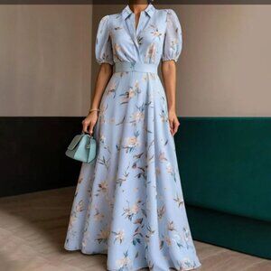 NEVER WORN - Floral Print Collared Maxi Dress